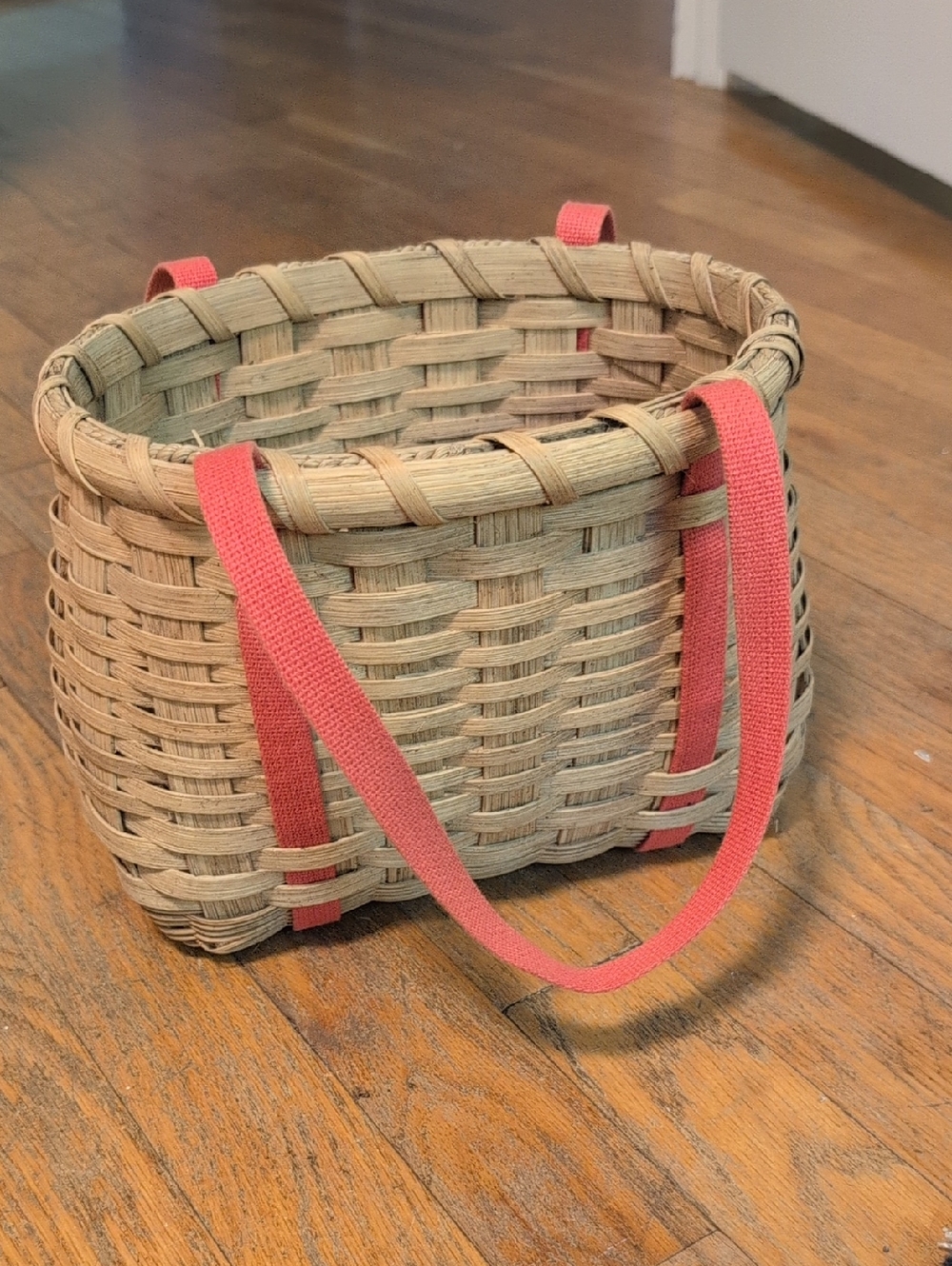 Woven Picnic Basket with Coral Pink Handles